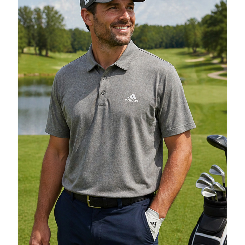 Adidas Men’s Golf Polo Shirt XL Gray Short Sleeve Performance Logo Athletic Top